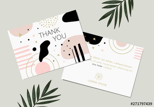 Beauty Thank You Card Layout with Graphic Gold and Pink Elements - 271797439 - 271797439