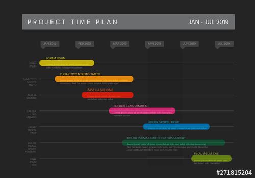 Dark Project Plan Timeline Layout with Colorful Bars - 271815204 - 271815204