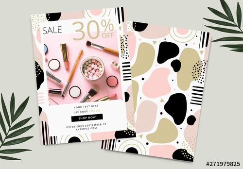 Promotional Sale Card Layout with Abstract Pink and Gold Graphic Elements - 271979825 - 271979825