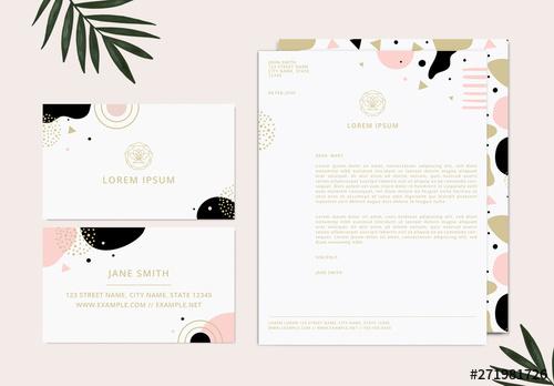 Stationery Collection Layout with Abstract Pink and Gold Graphic Elements - 271981726 - 271981726