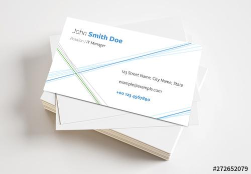 Business Card Layout with Blue and Green Lines - 272652079 - 272652079