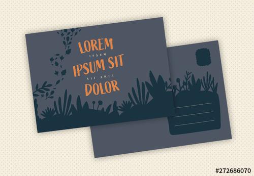 Postcard Layouts with Dark Illustrated Elements - 272686070 - 272686070