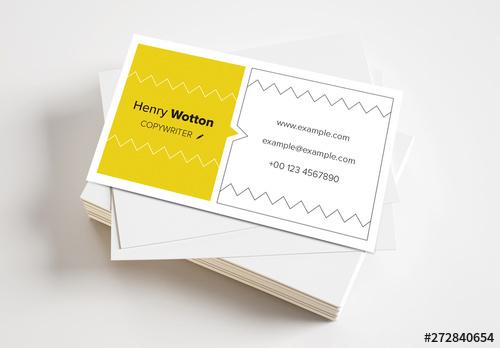 Business Card Layout with Zigzag Lines and Yellow Accents - 272840654 - 272840654