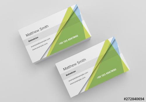 Business Card Layout with Green and Blue Triangles - 272840694 - 272840694