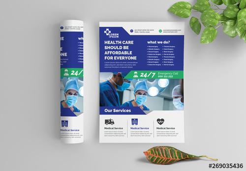 Blue and Green Health Care Flyer Layout with Graphic Icons - 269035436 - 269035436
