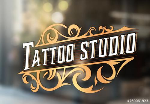 Vintage Tattoo Logo Layout with Gold Elements - 269061923 - 269061923