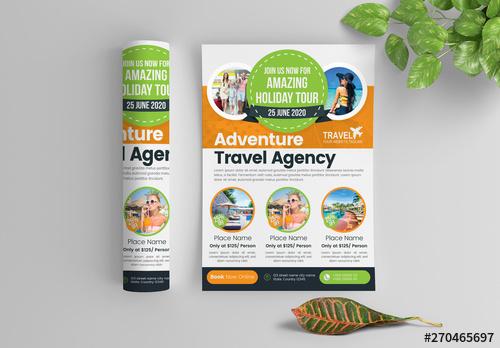 Multicolored Travel Flyer Layout with Circular Photo Elements - 270465697 - 270465697