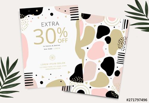 Sale Card Advertisement Layout with Graphic Gold and Pink Elements - 271797496 - 271797496