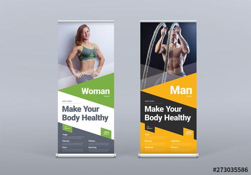 Roll Up Banner Layouts with Colored Triangle Designs - 273035586 - 273035586