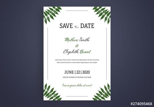 Wedding Invitation Layout with Green Plant Illustrations - 274095468 - 274095468