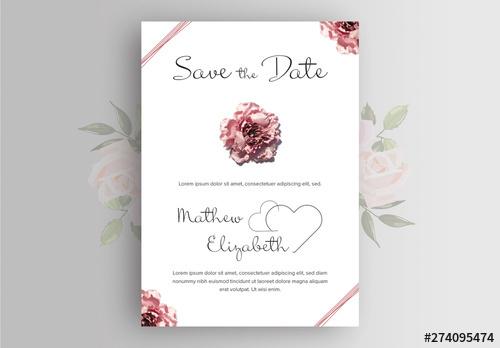 Wedding Invitation Layout with Pink Rose Photographs - 274095474 - 274095474