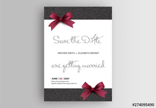 Wedding Invitation Layout with Red Bows - 274095490 - 274095490