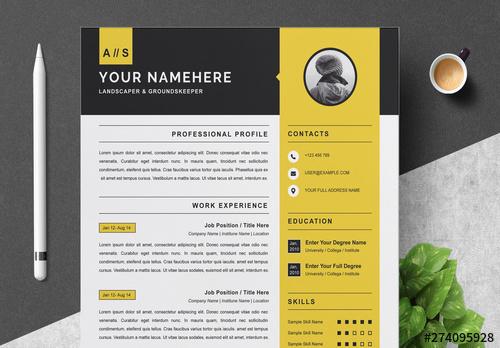 Resume Layout Set with Black and Yellow Elements - 274095928 - 274095928