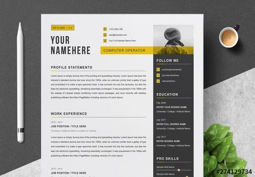 Resume and Cover Letter Layout with Grey and Yellow Accents - 274129734 - 274129734