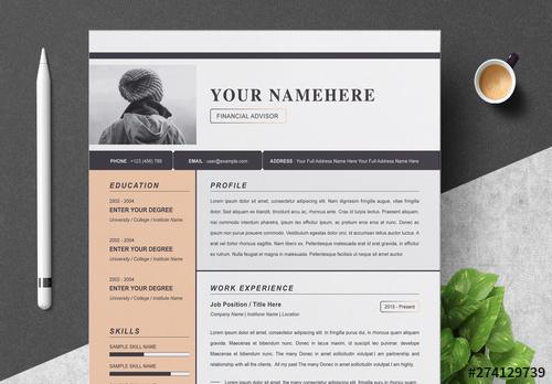 Resume and Cover Letter Layout with Grey and Orange Accents - 274129739 - 274129739