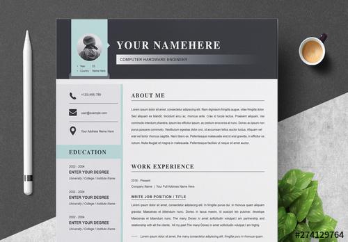 Resume and Cover Letter Layout with Grey and Blue Accents - 274129764 - 274129764