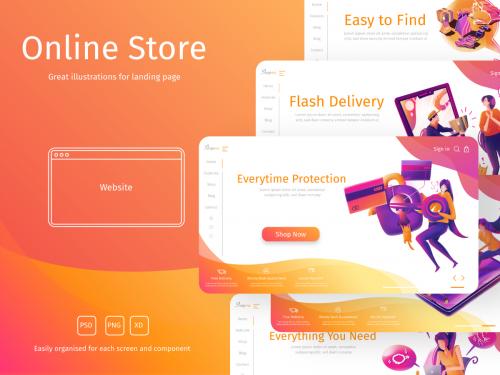 illustration for Online store for website landing page - illustration-for-online-store-for-website-landing-page