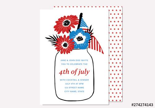 Fourth of July Invitation Layout with Star Pattern - 274274143 - 274274143