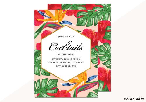 Summer Party Invitation Layout with Tropical Flower Pattern - 274274475 - 274274475