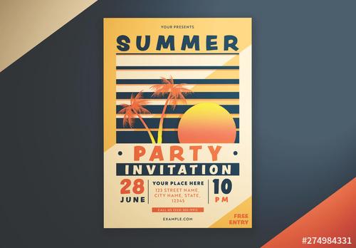 Summer Invitation Flyer Layout with Gradient Sunset Graphic - 274984331 - 274984331