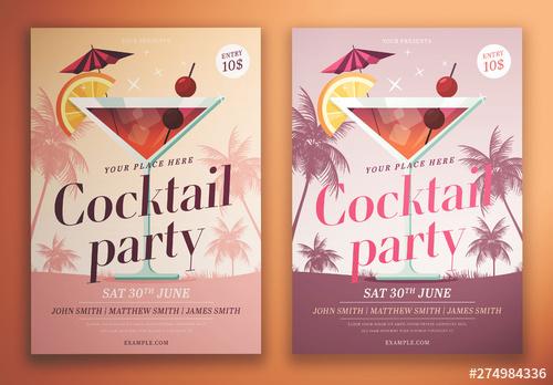 Cocktail Party Flyer Layout with Palm Trees - 274984336 - 274984336
