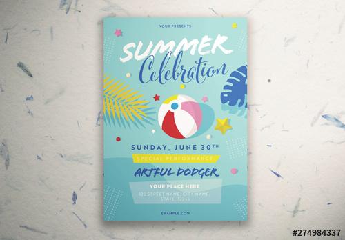 Summer Celebration Poster Layout with Illustrative Elements - 274984337 - 274984337