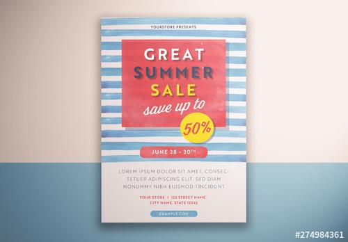 Summer Sale Flyer Layout with Blue and White Stripes - 274984361 - 274984361