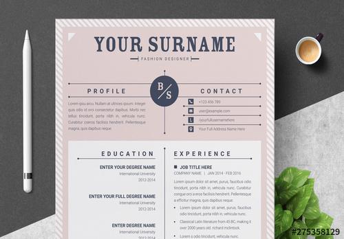 Professional Pink Resume Layout Set - 275358129 - 275358129