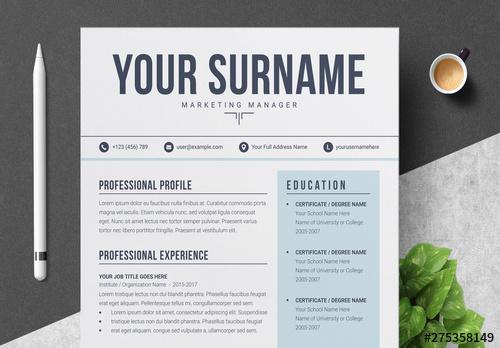 Resume Layout Set with Blue Sidebar - 275358149 - 275358149