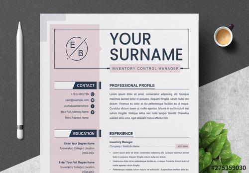 Resume Layout with Pink Elements - 275359030 - 275359030