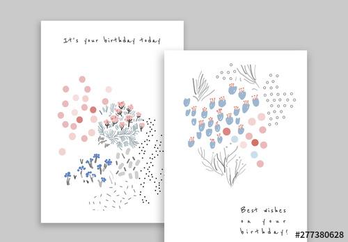 Hand Drawn Floral Birthday Card Set - 277380628 - 277380628