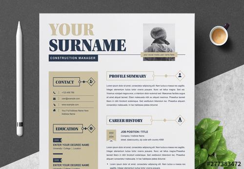 Resume Set Layout with Photo and Beige Sidebar - 277383472 - 277383472