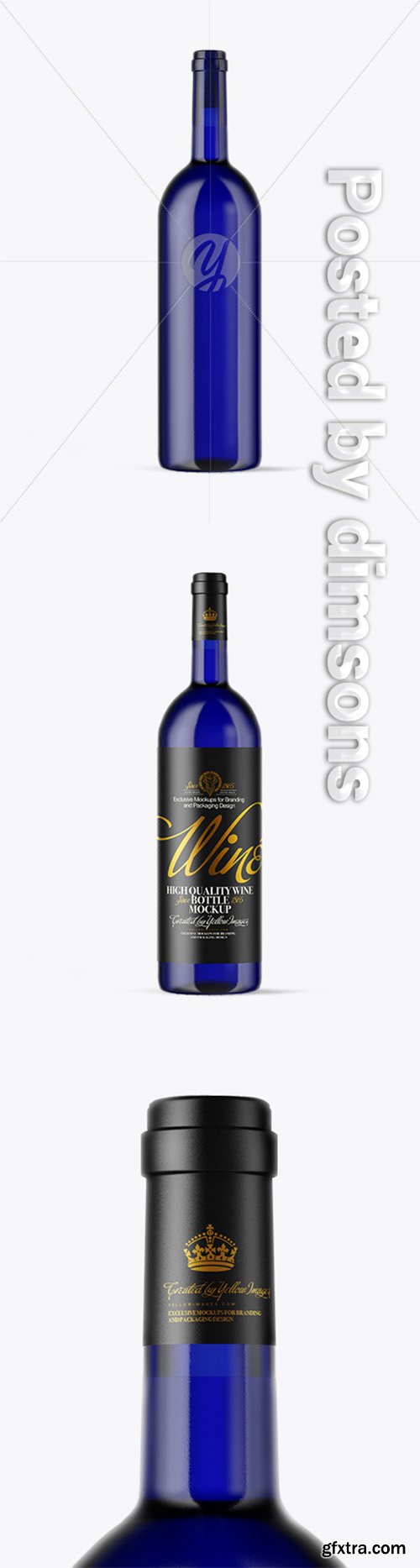 Blue Glass Wine Bottle Mockup 52154