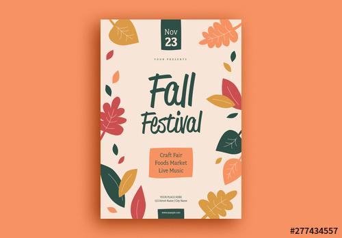 Fall Festival Flyer Layout with Leaf Illustrations - 277434557 - 277434557