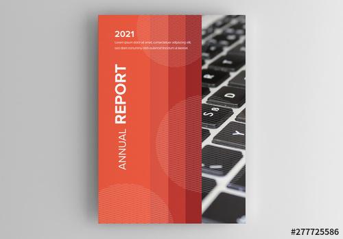 Annual Report Cover Layout with Orange Stripes and a Photo of a Keyboard - 277725586 - 277725586