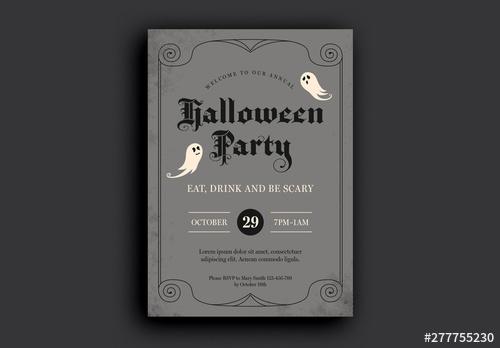 Halloween Party Flyer Layout with Ghost Illustrations - 277755230 - 277755230