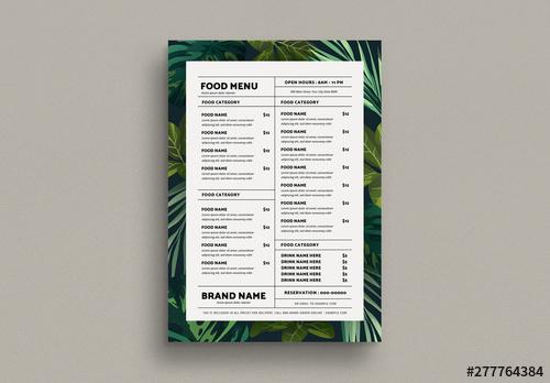 Tropical Food Menu Layout with Graphic Leaf Elements - 277764384 - 277764384