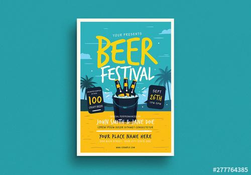 Summer Beer Festival Flyer Layout with Graphic Elements - 277764385 - 277764385