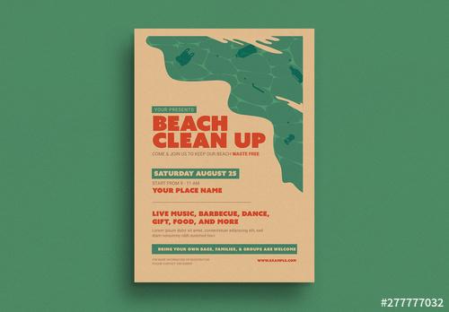 Beach Clean Up Event Flyer Layout with Graphic Elements - 277777032 - 277777032