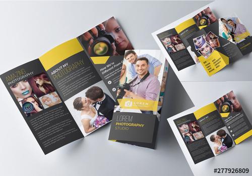 Trifold Photography Brochure Template with Dark Yellow Accents - 277926809 - 277926809