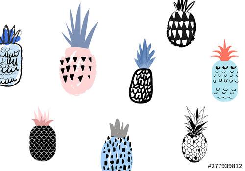 Set of Hand Drawn Pineapples - 277939812 - 277939812