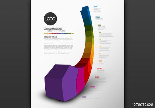 Full Year Timeline Informative Chart Layout with 3D Rainbow Elements - 278072428 - 278072428