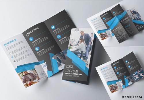 Blue and Charcoal Tri-Fold Brochure Layout - 278613774 - 278613774