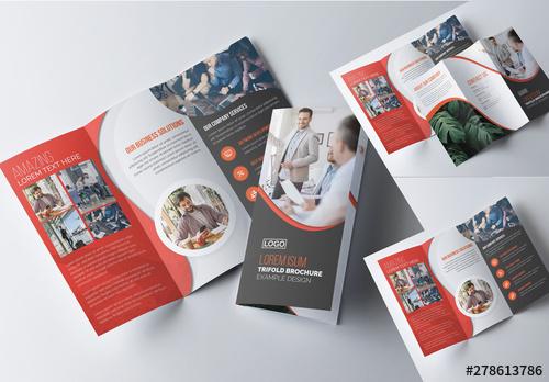 Corporate Tri-Fold Brochure Layout with Red Accents - 278613786 - 278613786