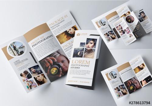 Tri-Fold Brochure Layout with Gold Accents - 278613794 - 278613794