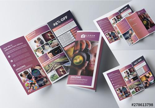 Tri-Fold Brochure Layout with Mauve Gradient Accents - 278613798 - 278613798