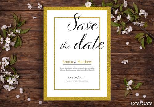 Wedding Invitation Layout with Gold Frame - 278824978 - 278824978