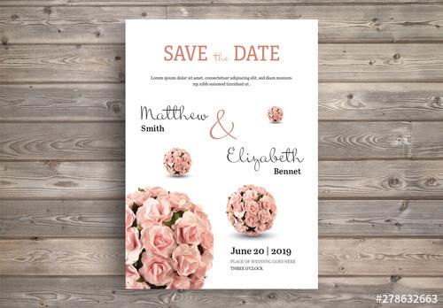 Wedding Invitation Layout with Rose Bouquet - 278632663 - 278632663