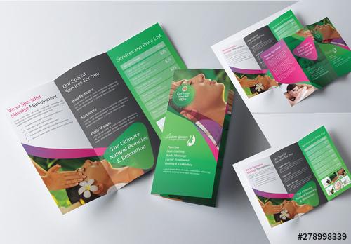 Green Tri Fold Brochure Layout with Pink Accents - 278998339 - 278998339