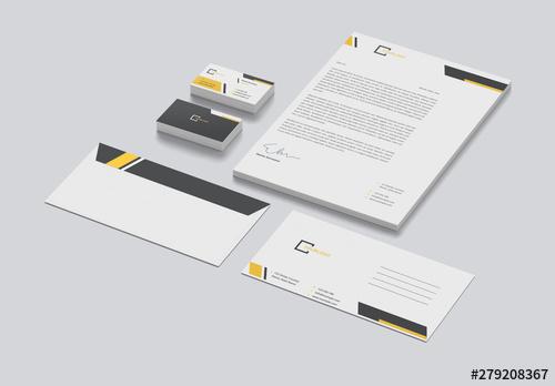 Stationery Set with Yellow and Grey Accents - 279208367 - 279208367